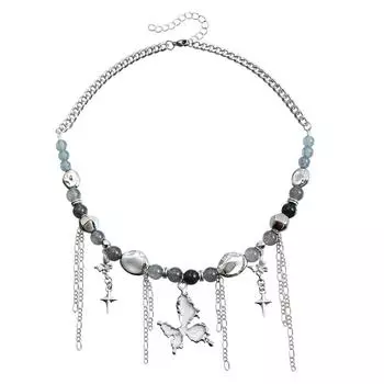 Аксессуары Кулон-капля масла Бабочка Цепочка на ключицу Опаловая вставка Бисероплетение Четырехзвездочная кисточка Ожерелье Женское