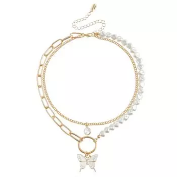 Аксессуары Кулон-капля масла Бабочка Плоская Жемчужина Любви Круг Сращивание Цепочка на ключицу Двойное Ожерелье Женское