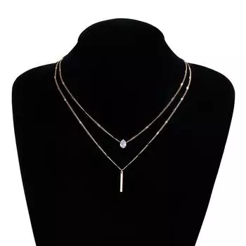 Аксессуары, Кулон-палочка с круглым цирконом и бахромой, Двойное ожерелье, Женственный минималистичный темперамент, Ретро тонкая цепочка для ключицы