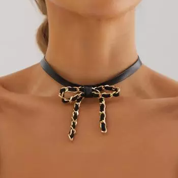 Аксессуары, легкое роскошное высококачественное женское ожерелье-бантик, милое классное кожаное ожерелье-веревка, ожерелье золотой