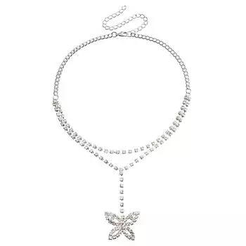 Аксессуары, Милое ожерелье с подвеской-бантом из цепочки с когтями и стразами, Полностью бриллиантовое блестящее сексуальное ожерелье в стиле spice girl серебряный