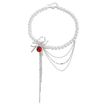 Аксессуары, Милые и классные красотки, Увеличенная цепочка на ключицу, Готический темный паук, Ожерелье с кисточками и жемчугом
