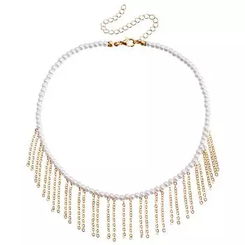 Аксессуары, Мини Маленькое Ожерелье с Кисточкой из Искусственного Жемчуга Золотая Тонкая Цепочка Женское, Маленькое Ароматное Ожерелье Женское