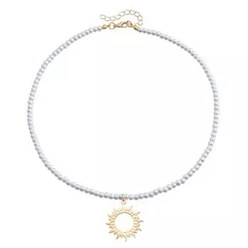 Аксессуары, Мини Маленькое Ожерелье с Подвеской в виде Солнца с Полыми Искусственными Жемчужинами, Универсальное Ожерелье в Стиле Легкой Роскоши золотой