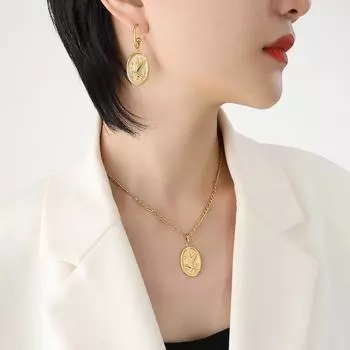 Аксессуары, Минималистичный дизайн, Овальное ожерелье Flying Eagle, Серьги, Комплект украшений