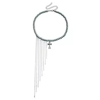 Аксессуары Многоцветный крест с бахромой Премиум стеклянные бусины ручной работы Ключичная цепочка Сладкий прохладный ветер Ожерелье