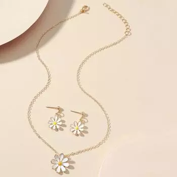 Аксессуары, модное маленькое ожерелье из свежих и сладких цветов, модный комплект маленьких серег с ромашками