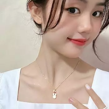 Аксессуары, новое благоприятное ожерелье из титановой стали с кроликом, женское, высокое чувство роскоши, кулон, нишевый дизайн, цепочка для ключицы, ювелирные изделия.