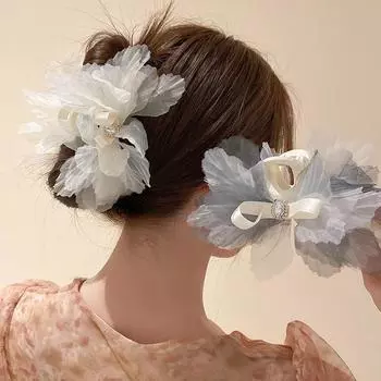 Аксессуары Новые женские акриловые сетчатые заколки-крабики с кристаллами, заколки-бантики для волос, цветочные заколки-крабы, держатели для хвостиков серый