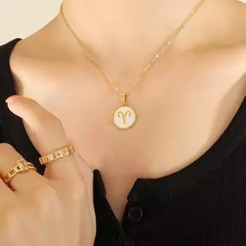 Аксессуары Ожерелье «Двенадцать созвездий» с инкрустацией из белой морской ракушки, подвеска в виде созвездия, покрытая 18-каратным настоящим золотом, цепочка на ключицу