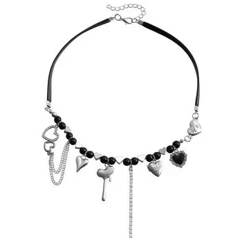 Аксессуары, Ожерелье из искусственной кожи Harajuku Diablo, Хип-хоп бусины, Любовь, Ожерелье с бахромой для женщин