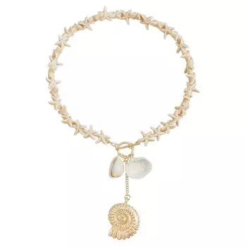 Аксессуары Персонализированная креативная цепочка с подвеской в виде морской звезды и ракушки, повседневное пляжное ожерелье с цепочкой на ключицу золотой