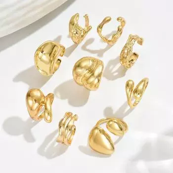 Аксессуары, Персонализированный Геометрический Металлический Ветряной Набор Колец с Гальваническим Покрытием 18 Карат, Универсальное Премиальное Женское Кольцо