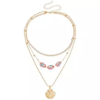 Аксессуары, Пляжное металлическое ожерелье из ракушек с цепочкой, Многослойное винтажное ожерелье золотой