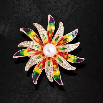 Аксессуары Подсолнух Жемчужная Брошь С Бриллиантовой Брошь Булавка Костюм Пальто Аксессуары красный