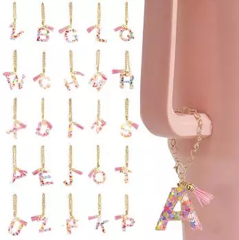 Аксессуары-подвески с буквами для 1 шт., милый начальный брелок с ручкой, подвеска для стакана для женщин и девочек C розовый