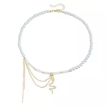 Аксессуары Простая подвеска в виде змеи с кисточкой, искусственный жемчуг, цилиндрическое ожерелье с цепочкой на ключицу золотой