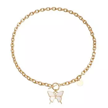 Аксессуары, Простое белое ожерелье-бабочка, имитация фритиллярии, Темпераментная металлическая грубая алюминиевая цепочка, цепочка для свитера