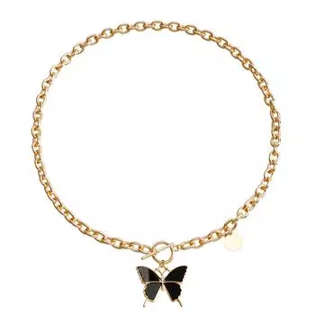 Аксессуары, Простое черное ожерелье-подвеска в виде бабочки-имитации, Темпераментная металлическая грубая алюминиевая цепочка-свитер