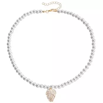 Аксессуары, Простое и яркое ожерелье из искусственного жемчуга ручной работы, Ожерелье с подвеской в виде листа из сплава с масляной эмалью