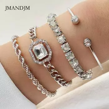 Аксессуары, ретро-браслеты с закрученными звеньями, имитация драгоценных камней, преувеличенные панк-браслеты, браслеты 4 упаковки