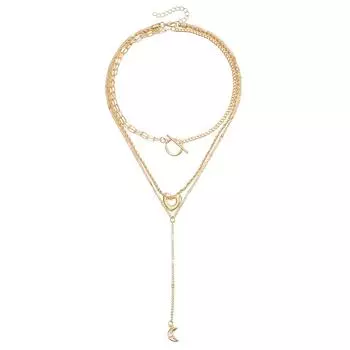 Аксессуары Ретро Любовь Подвеска Полумесяц Цепочка От Колье Цепочка на ключицу Персонализированный Тренд Многослойное Ожерелье Женщины золотой