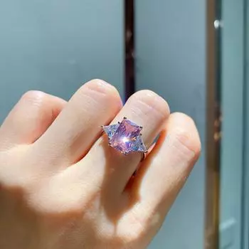 Аксессуары Розовый бриллиант Желтый бриллиант Кольцо Женское, Прямоугольное цирконовое кольцо Регулируемое, Винтажная имитация ювелирных изделий rectangular 8 * 12