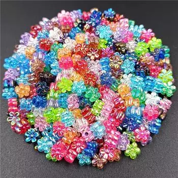 Аксессуары ручной работы из акрила для изготовления ювелирных изделий своими руками, бусины в виде цветков сливы 7 мм, 80 шт./лот, смешанные аксессуары для браслетов, ожерелий, бусины-разделители 7mm*4mm 80pcs/Pack разноцветный