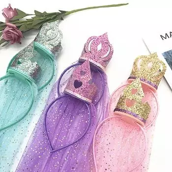 Аксессуары с кристаллами, изысканная детская вуаль, корона принцессы, детская повязка на голову, детский головной убор