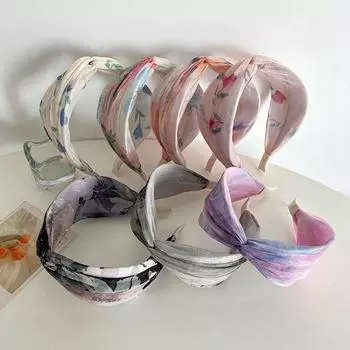 Аксессуары с принтом тай-дай, повязка на голову с широкими краями, повязка на голову со скрещенными краями, модная повязка на голову 16.5*6.5cm бежевый