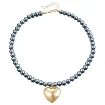 Аксессуары Серые Расписные Стеклянные Бусины Ручной Работы Бижутерный Чокер Простой Кулон Сердце Ожерелье