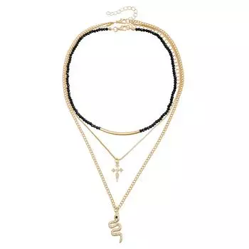 Аксессуары Сексуальный Тренд Ветер Змеевидный Крест Подвеска Ключичная Цепочка Тренд Многослойное Ожерелье Женщины золотой
