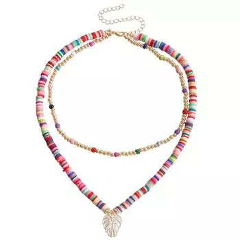 Аксессуары, Сладкий и Прохладный Ветер Контрастные Цвета, Бусины Листья, Подвески, Ожерелья, Этнический Стиль Наборы из Мягкой Керамики, Женские Ожерелья.
