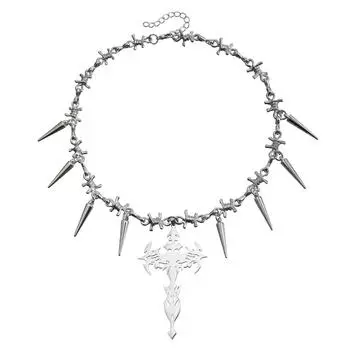 Аксессуары, темный тяжелый металл заклепки шипы панк-стиль ключица цепочка крест Y2K Spice Girl ожерелье