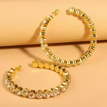 Аксессуары Универсальные модные женские большие серьги C-образной формы, свадебные серьги с бриллиантами Серьги золотой