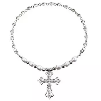 Аксессуары, Винтажное бриллиантовое колье с крестом, Изделия ручной работы из бисера