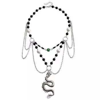 Аксессуары, Винтажный кулон Дракон с завитками, Металлическая цепочка для свитера, Новогоднее колье женское