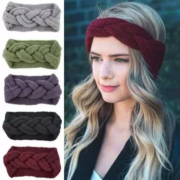 Аксессуары Вязание крючком эластичный ухо грелка тюрбан коса кабель вязаная женская повязка на голову повязка на голову