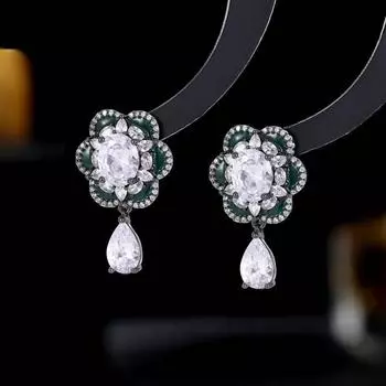 Аксессуары Yiwu темперамент французские нишевые высококачественные серьги с инкрустацией из циркона, капающие масляные цветы, серьги-капли для женщин