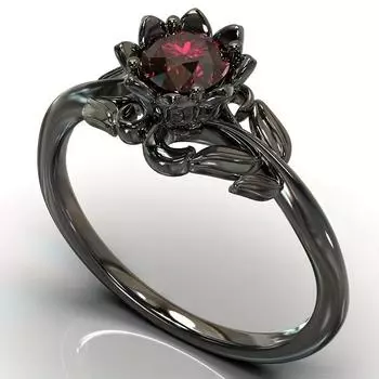 Аксессуары Женское кольцо-цветок Gun Black Handmade Zircon Ring No. 5