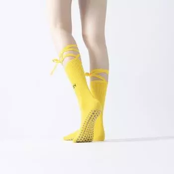 Axin YOLO Is Awesome! Super Beautiful Lace-up Yoga Socks Slim Looking All Year Round Easiest for Match Sports Fitness Pilates Socks [A pair of] bright yellow