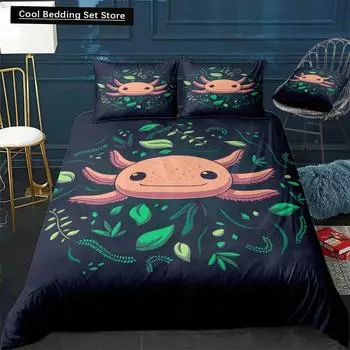 Axolotl Animal Cute Pet Quilt Cover Pillowcase 3Piece Comforter Bedding Set With Pillow Case Single Double Duvet Cover EU single(135x200cm)
