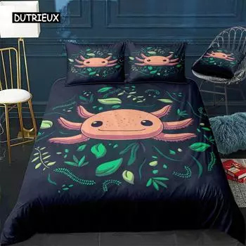 Axolotl Animal Cute Pet Quilt Cover Pillowcase 3Piece Comforter Bedding Set With Pillow Case Single Double Duvet Cover EU single(135x200cm)