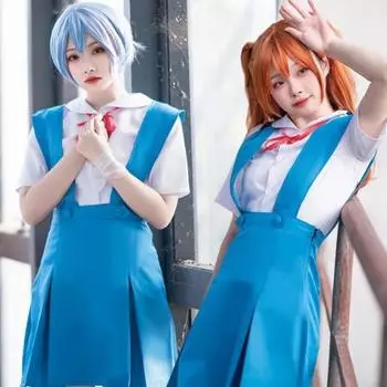 Ayanami Rei Cosplay Dress with Socks Asuka Langley Sohryu School uniform Ayanami Rei Outfits for Anime Comic Con Asuka cosplay one size синий