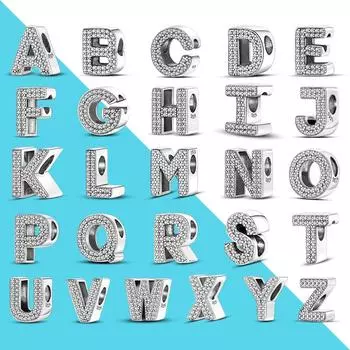 AZ 26 Английские буквы алфавита Шарм-бусина из серебра 925 пробы Подходит для браслета