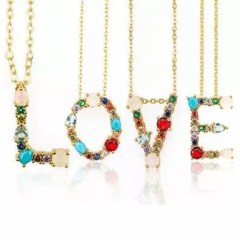 AZ 26 ожерелье с буквами английского алфавита, многоцветный кулон со стразами, инкрустированный E