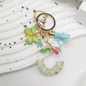 AZ Dreamy Sequin Letters Брелок для женщин Подвеска-бабочка с кисточками Инициал Брелок для кошелька Подвеска для сумок Амулеты Автомобильный брелок as the picture