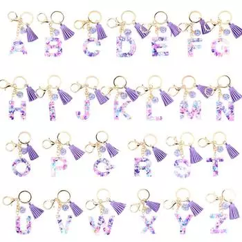 AZ красочные буквы кисточка брелок смола фиолетовые камни заполнены подвеска брелки сумка автомобиль ключи шарм аксессуары