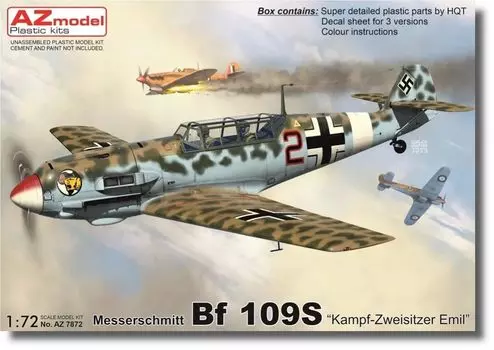 AZ Model Messerschmitt Bf109S Fighter Emil Plastic Model AZM7872 1/72 Two-Seat