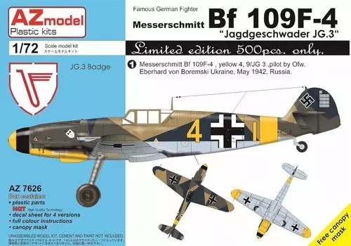 AZ Model Messerschmitt Limited Edition Пластиковая модель AZM7626 1/72 Bf109F-4 JG.3